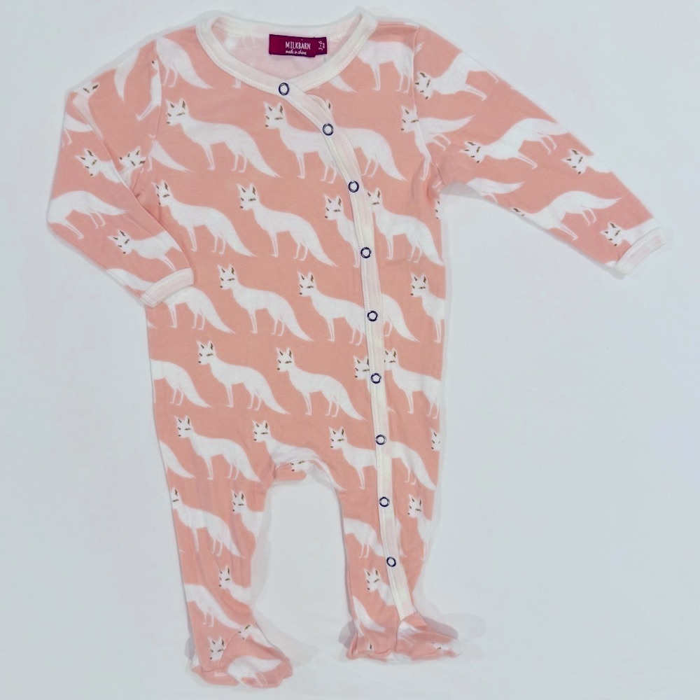 Milkbarn Pink Fox Snap Pajamas Girls 3-6M Boys Footie Sleeper Romper Organic